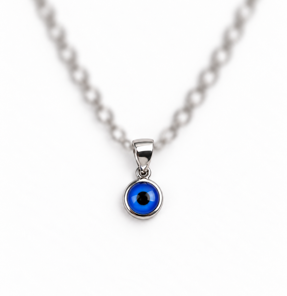 925 sterling silver round blue evil eye pendant.