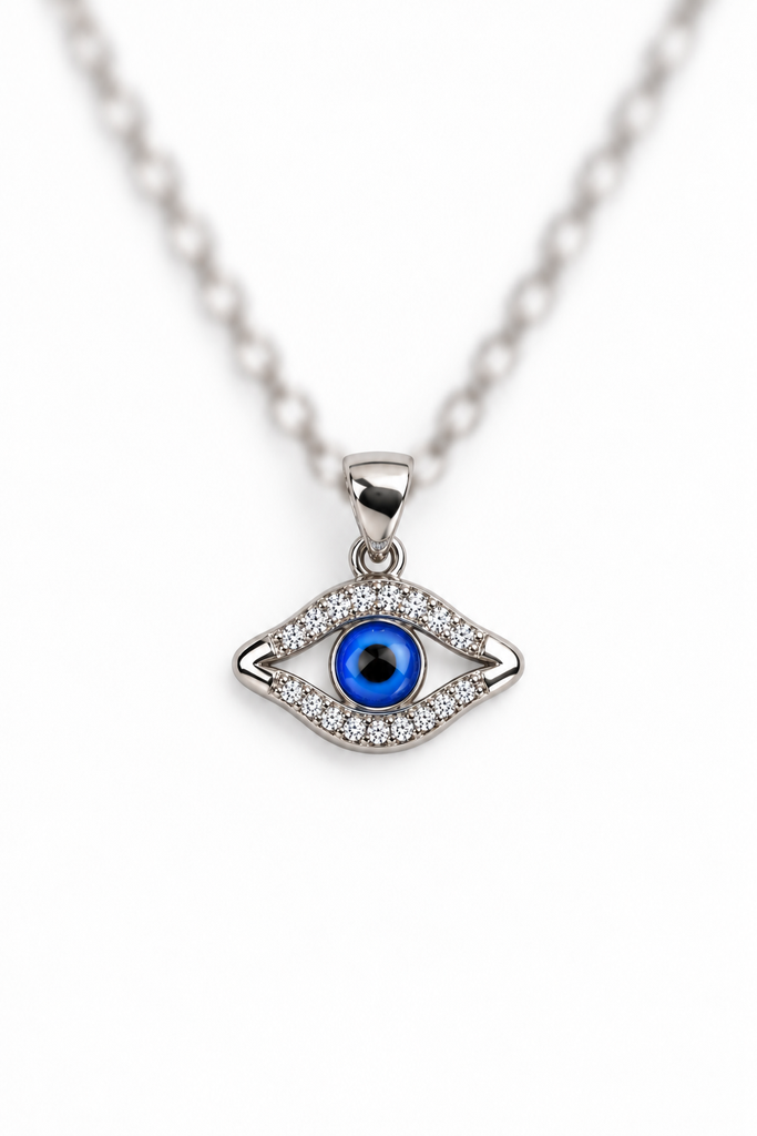 925 sterling silver blue eye pendant with sparkling stones.
