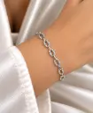925 sterling silver bracelet with white stone-set oval links and straight connectors.