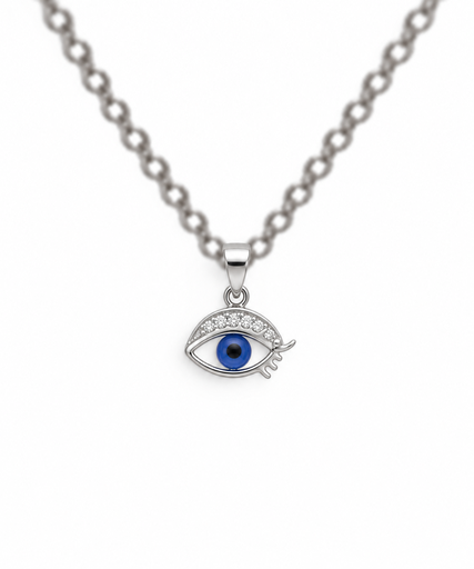 [PEN-008] 925 sterling silver blue eye pendant with sparkling details.