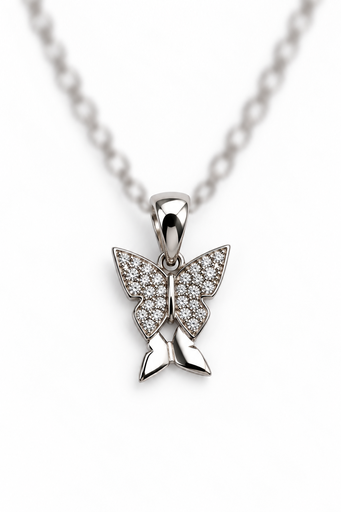 [PEN-018] 925 sterling silver butterfly pendant with sparkling stones.