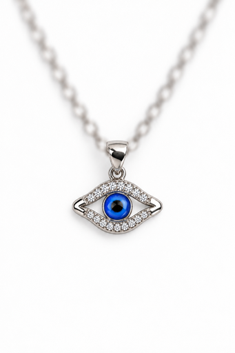 [PEN-022] 925 sterling silver blue eye pendant with sparkling stones.